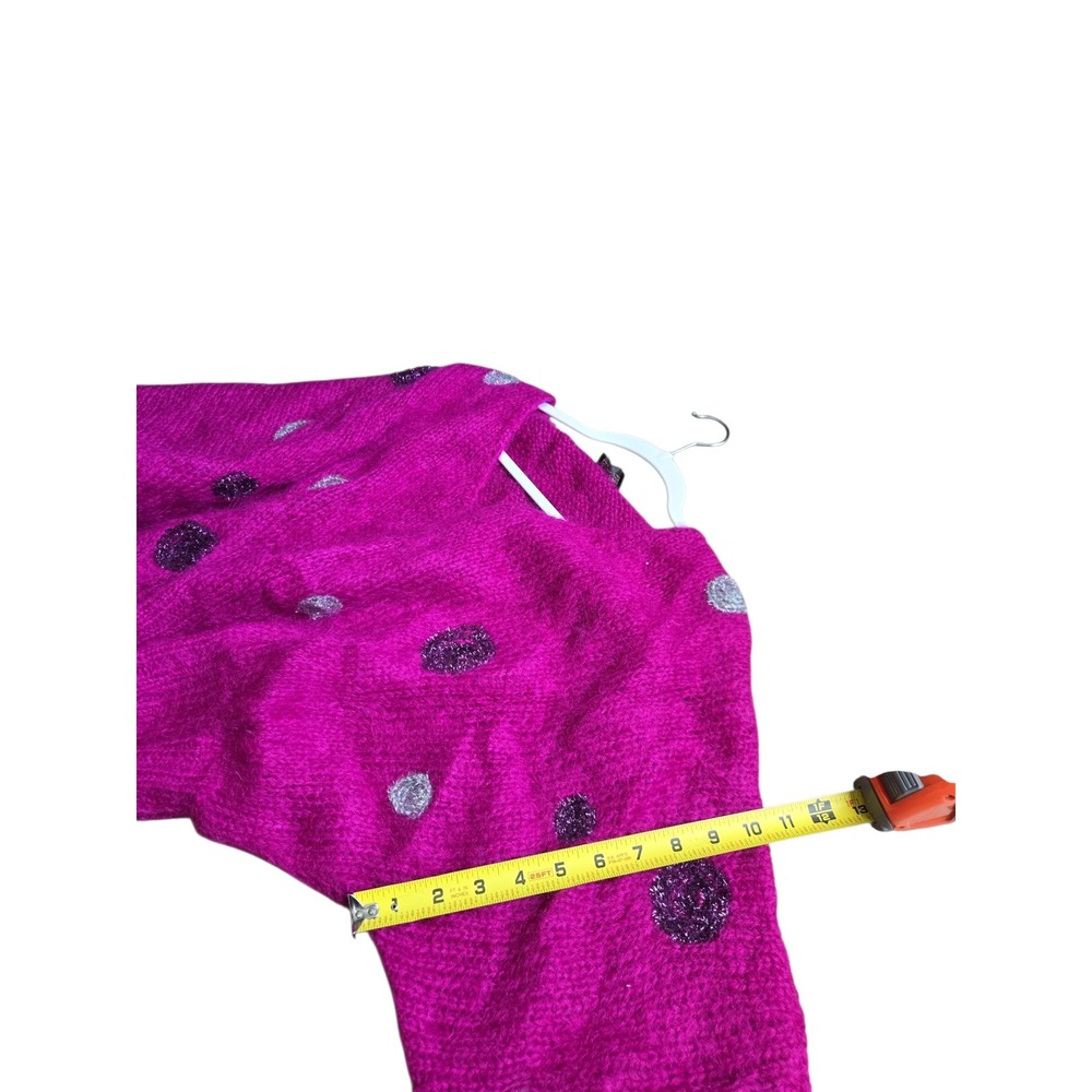 Balzac Italy Magenta Super Kid Mohair V-Neck Polka Dot Sweater IT 42 Vintage - Picture 7 of 13